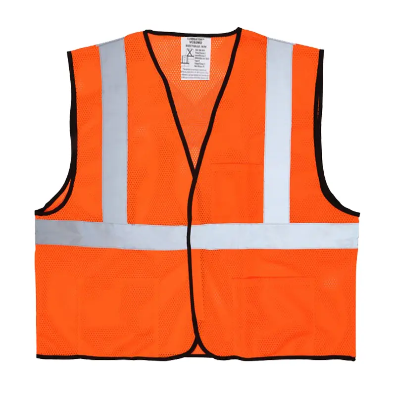Hi Vis Reflective Orange Safety Vest Mesh Vest with 2 Inch Silver Stripes