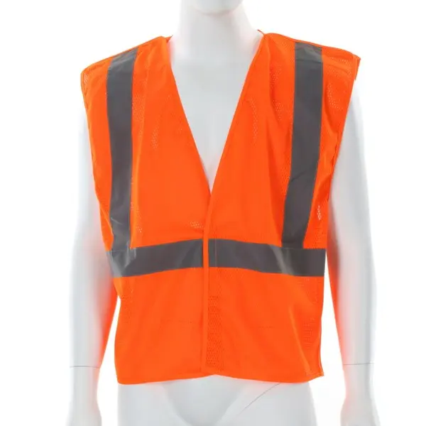 Hi-Vis Reflective Orange Safety Vest Mesh Fabric with 2 Inch Silver Stripes