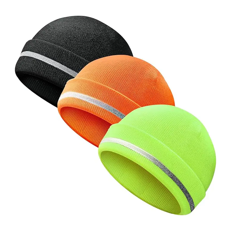 Hi viz Beanie High Visibility Winter Safety Hat with Reflective Stripe LED Light