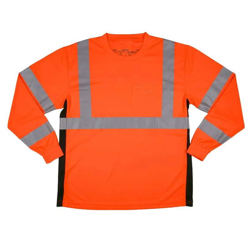 2 Pcs Safety Work Hi Vis Shirt Mens Long Sleeve High Visibility Orange