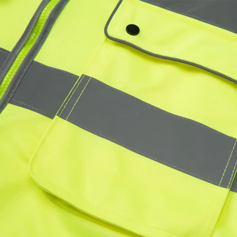 Zipper Reflective Stripes Safety Vest Jacket with Pocket