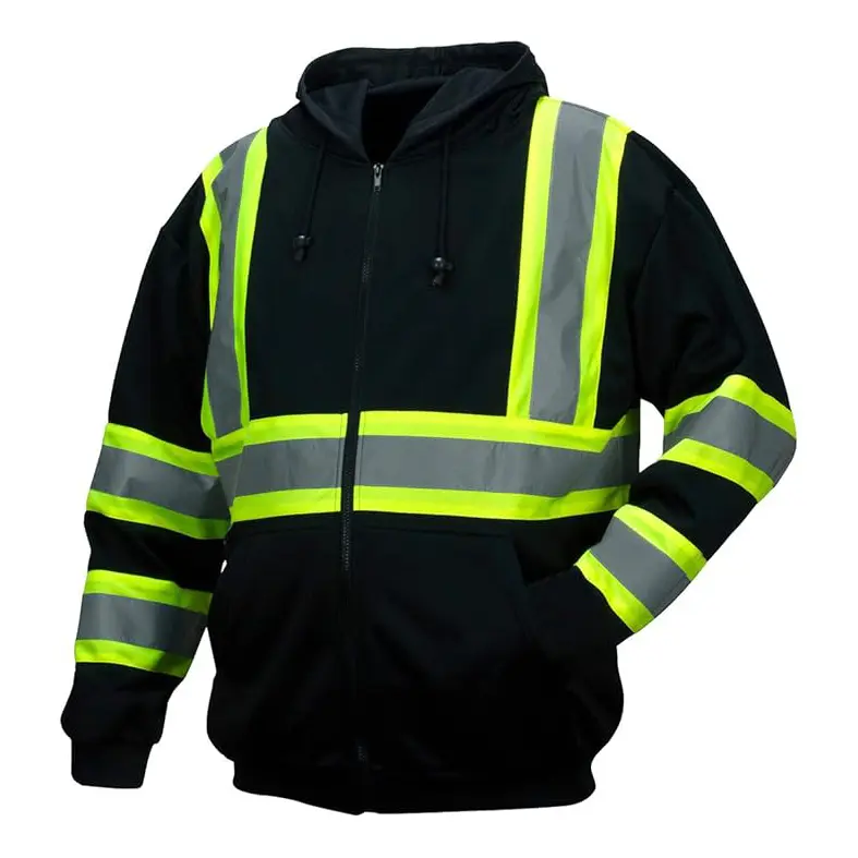 Hi Vis Safety Fleece Zip Hoodie  Reflective Sweatshirts ANSI Class 3 for Men