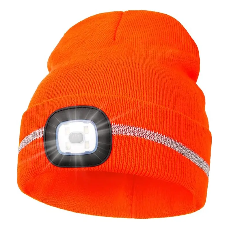 Unisex USB Rechargeable 4 LED Headlamp Cap Winter Hat for Outdoor Sport Ski Running