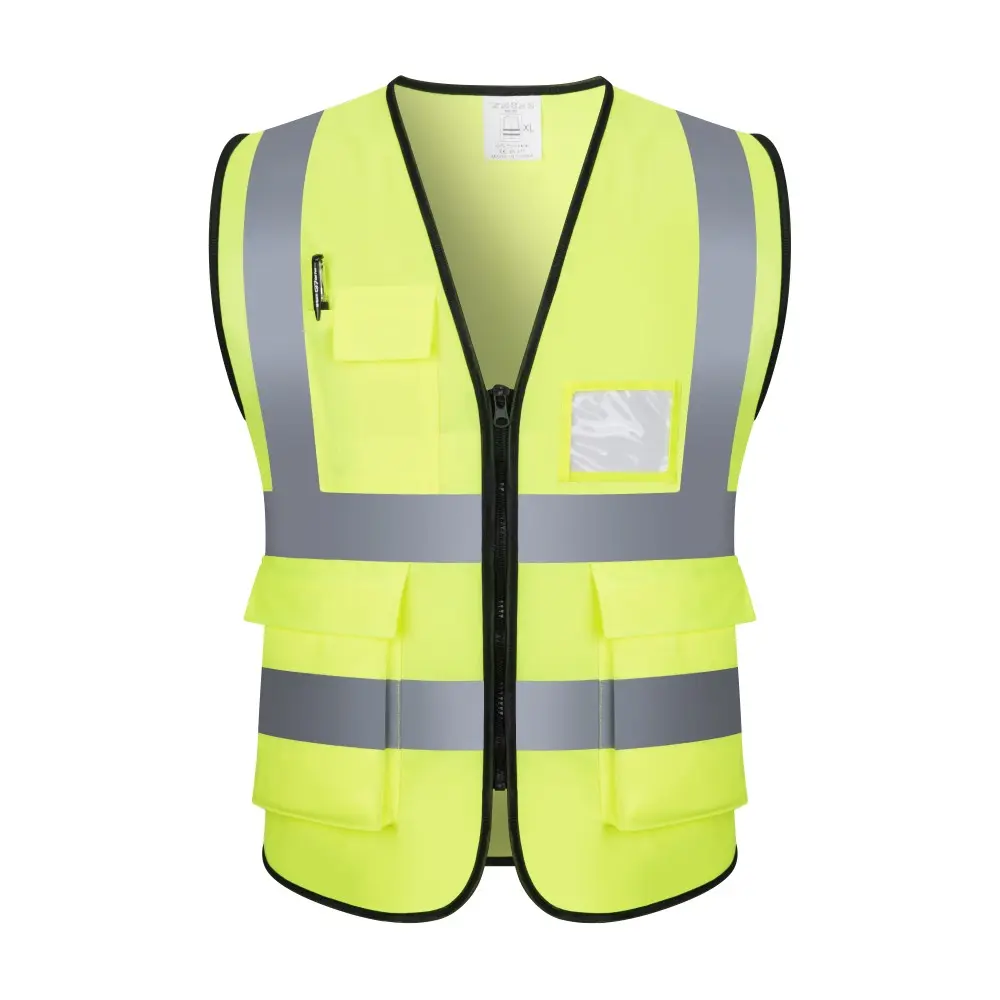 High Visibility Multi-Pocket Reflective Safety Vest for Women Men with Zipper Front 