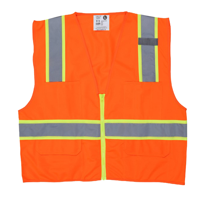 Hi-Vis Reflective Orange Safety Vest with 3-Inch Lime Silver Stripes Zipper Front Closure