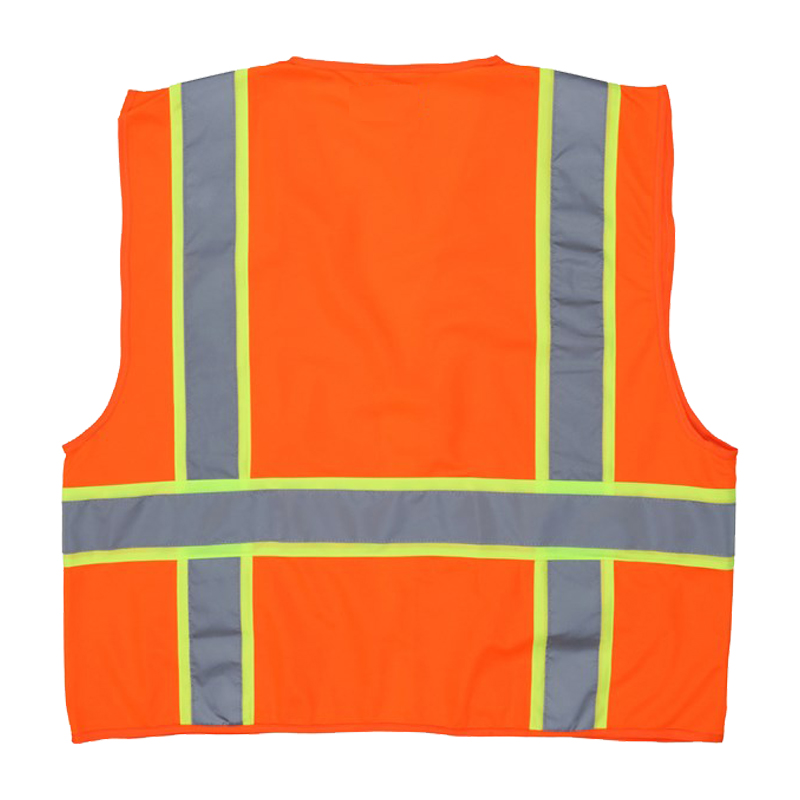 Reflective Orange Safety Vest with 3-Inch Lime Silver Stripes Zipper Front Closure