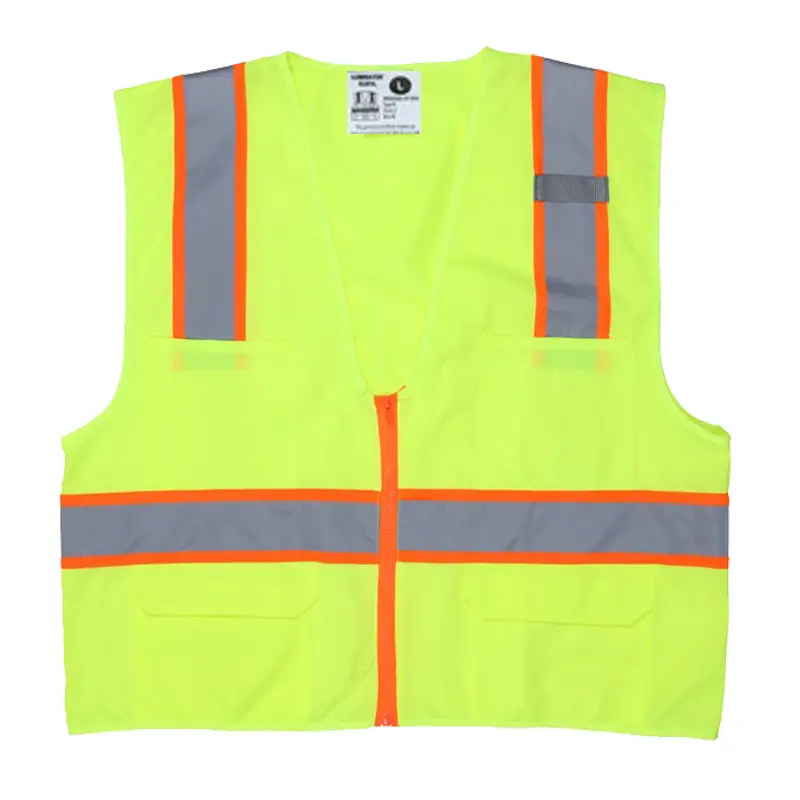 Hi-Vis Reflective Lime Safety Vest with 3-Inch Lime Silver Stripes Zipper Front Closure