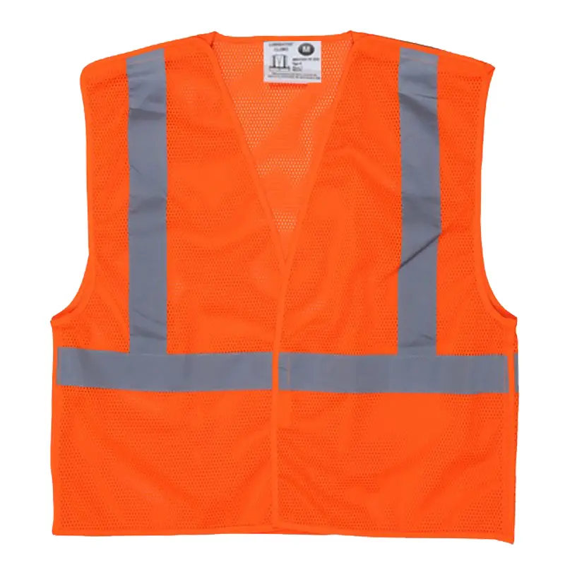 Hi-Vis Reflective Orange Safety Vest Mesh Fabric with 2 Inch Silver Stripes ANSI Class 2