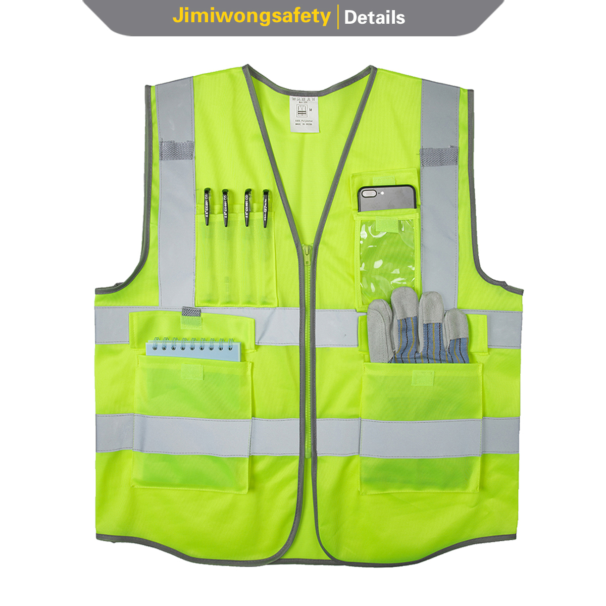 ansi class 2 high visibility reflective safety vest yellow for men