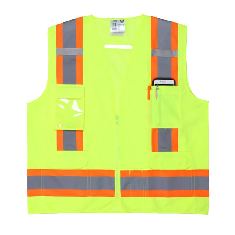 Hi-Vis Lime Reflective Safety Vest 4-Inch Orange Silver Stripes .jpg