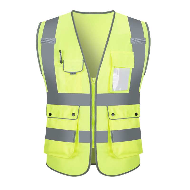 Unisex High Visibility Zipper Reflective Stripes Safety Vest Jacket with Pocket