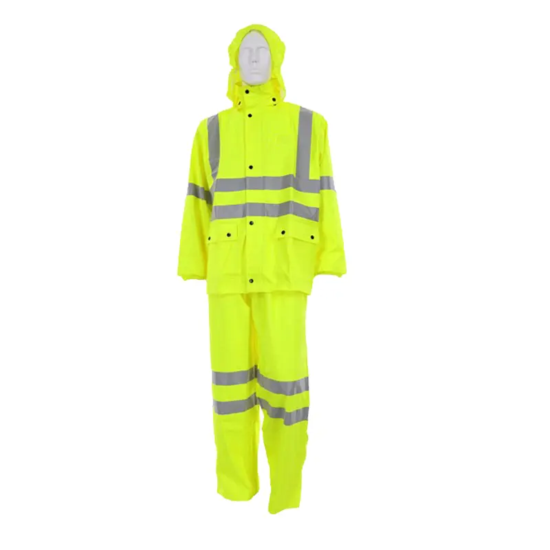 High Visibility Reflective PU Waterproof Fabric Rain Suit