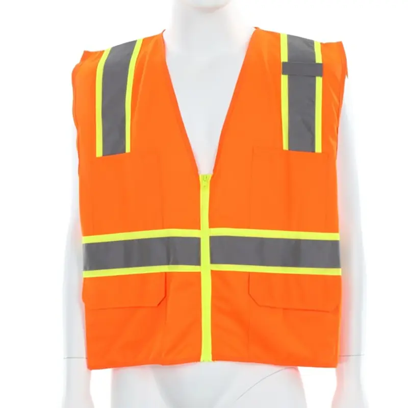 Hi-Vis Reflective Safety Vest with 3-Inch Lime Silver Stripes Zipper Front Closure