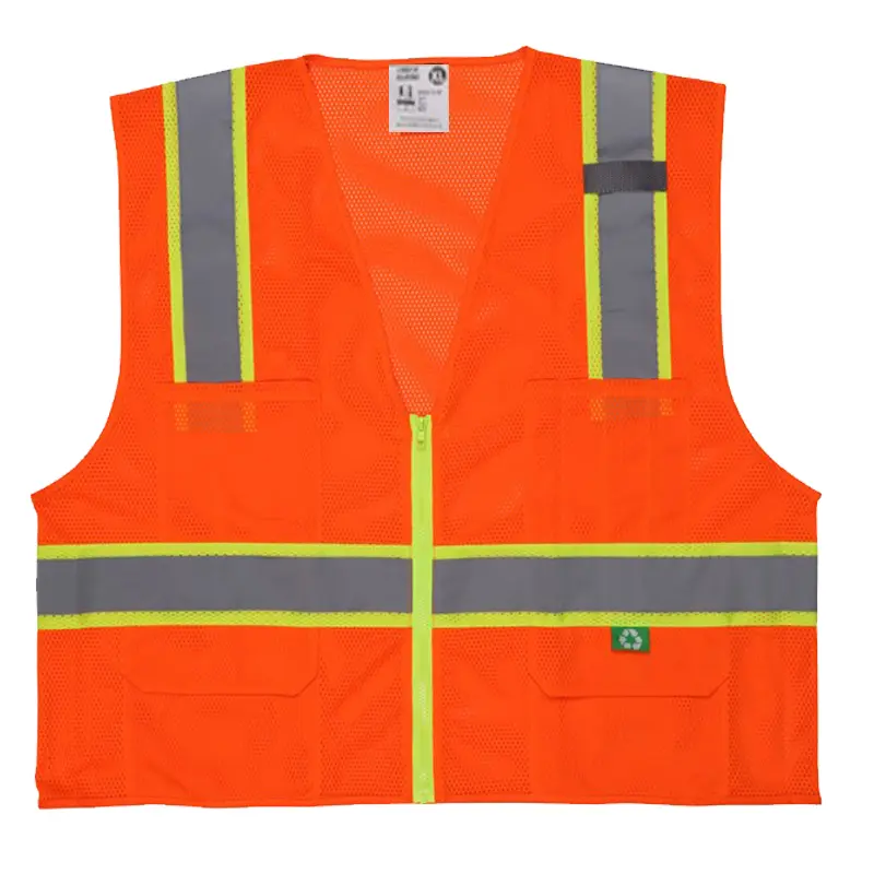 Hi-Vis Reflective Orange Safety Vest Manufactured with Recycled Materials
