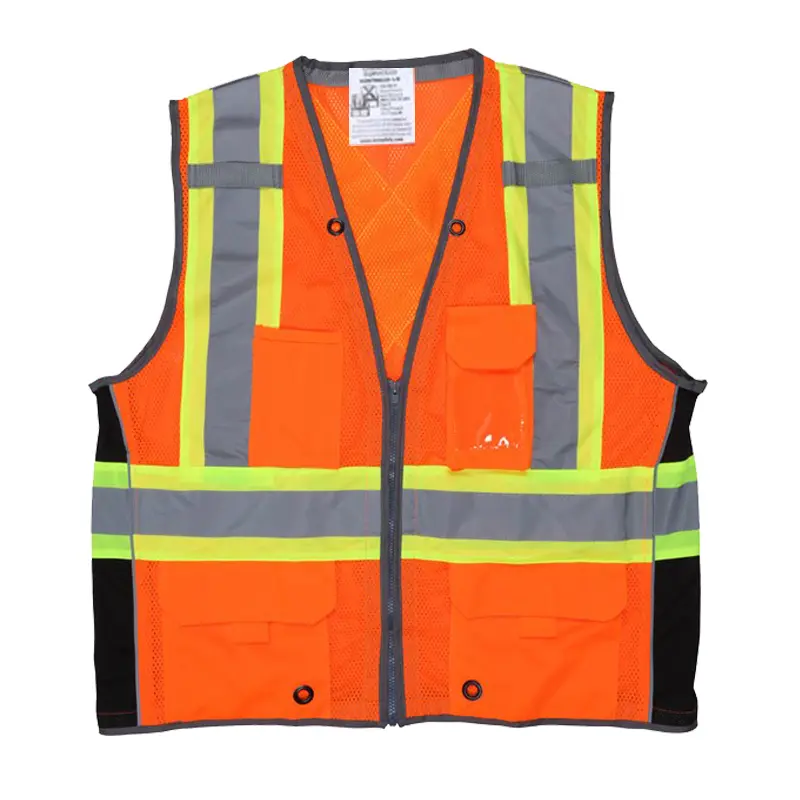 Hi-Vis Reflective Orange Surveyor Safety Vest with 6 pockets
