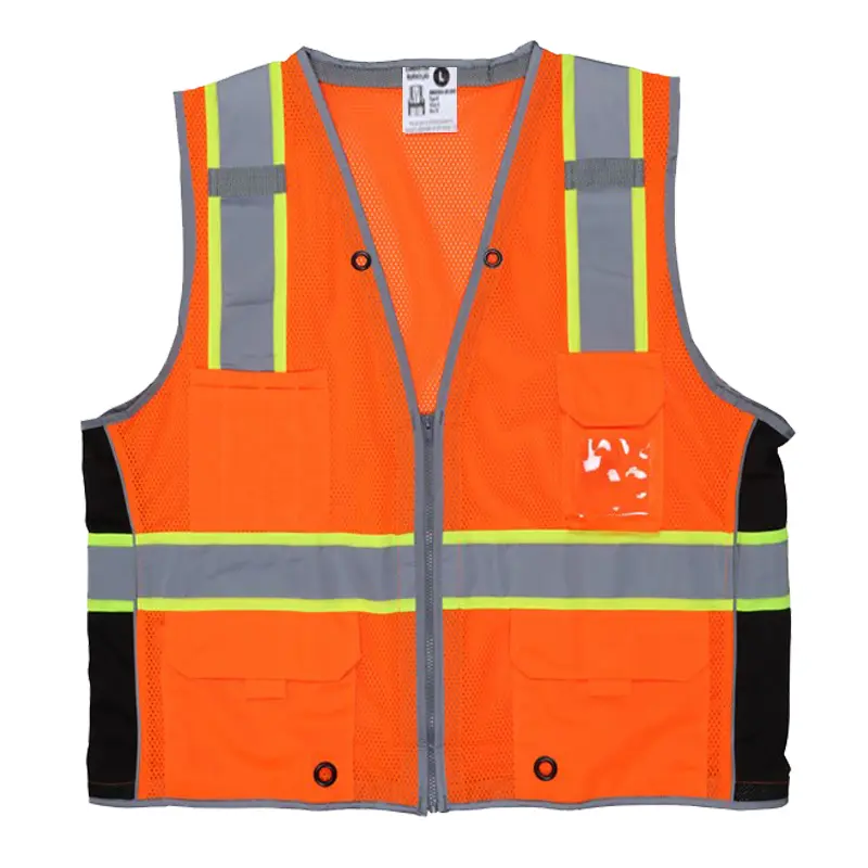 High Visibility Zippered Surveyor Safety Vest with 6 Pockets