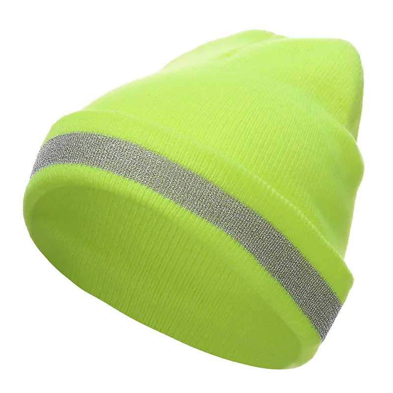 Hi Vis Green Knit Hat with Reflective Stripe