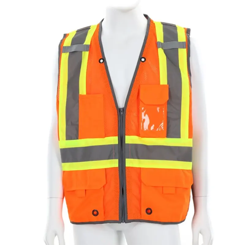 Hi-Vis Reflective Orange Surveyor Safety Vest with 6 pocket