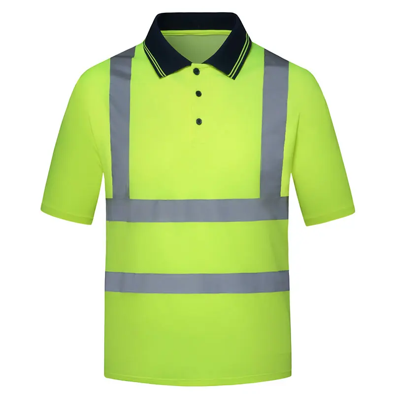 2PCS High Visibility Collar Short Sleeve Safety Polo Shirts with Reflective Strips