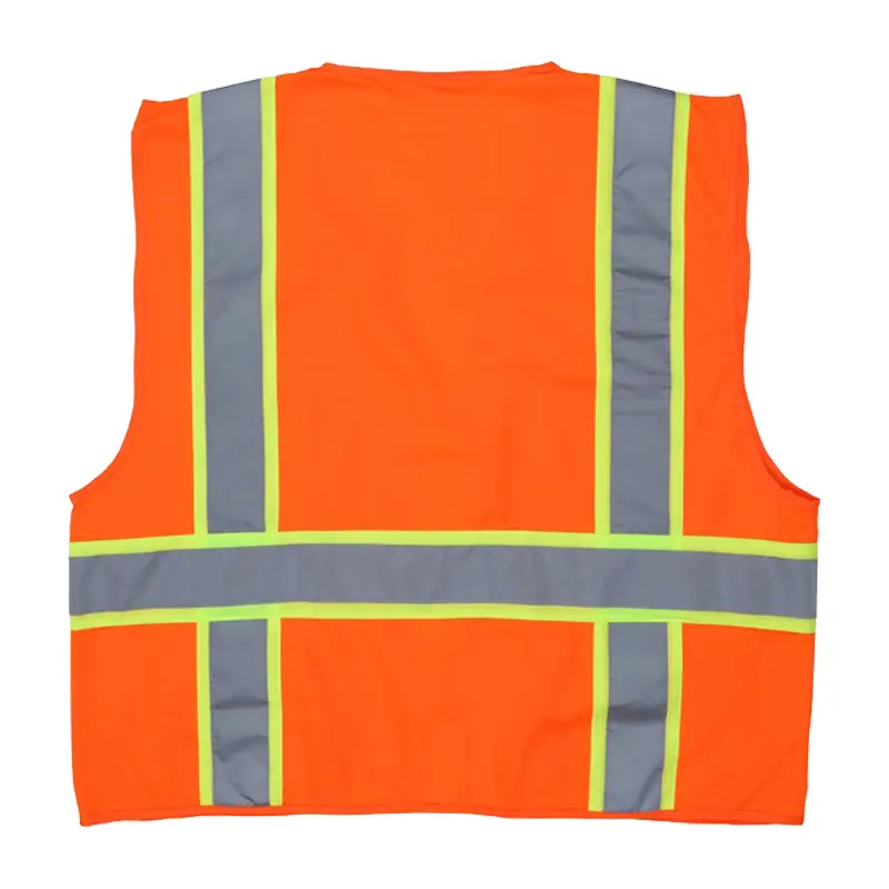 Reflective Orange Safety Vest with 3-Inch Lime Silver Stripes Zipper Front Closure.jpg
