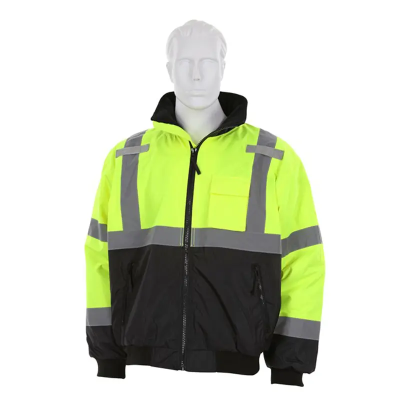 Reflective Yellow Work Jacket with Hood Rated ANSI Class 3